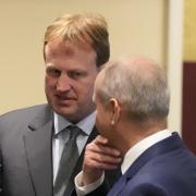 Taoiseach Mícheál Martin, right, said criticism of Jim O’Callaghan’s decision to get the video removed amounted to a ‘political manoeuvre’ by others (Niall Carson/PA)