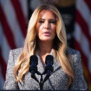 First lady Melania Trump speaks in the Rose Garden of the White House (Mark Schiefelbein/AP)