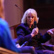 Camilla speaking on stage at the Ending Violence Against Women and Girls summit (Jacob King/PA)