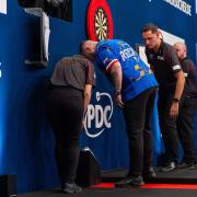 Josh Rock lost a dart during his European Championship defeat to Jonny Clayton (Sebastian Doppstadt/PDC)